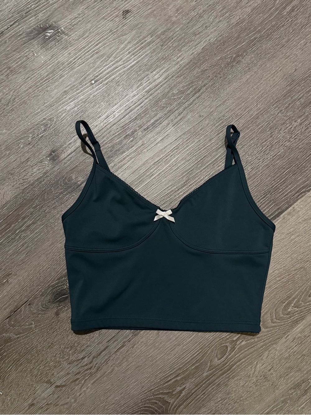 SET Active Black Crop Sports Bra with Contrast Bow and Lace Trim